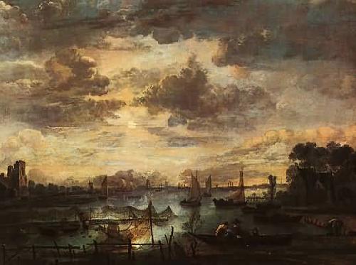 Aert van der Neer Fishing at Moonlight